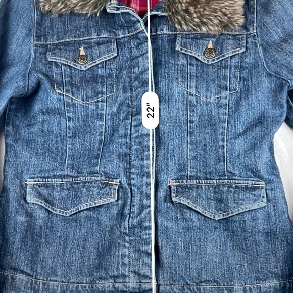 VTG Grizzly Plaid Flannel Lined Denim Jean Jacket Coat Removable Fur Collar Med - Picture 6 of 8